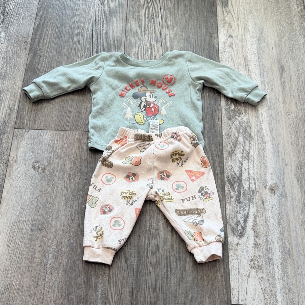 Disney Baby Mickey Mouse Two-Piece Set‎ in Sage and Cream